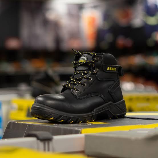 Rebel black leather safety boot